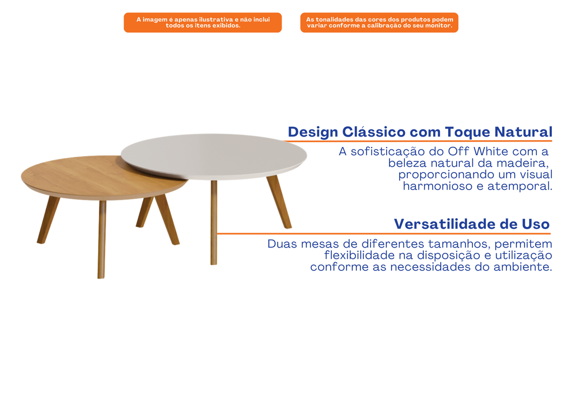 Conjunto de 2 Mesas de Centro Classic Imcal Off White e Nature