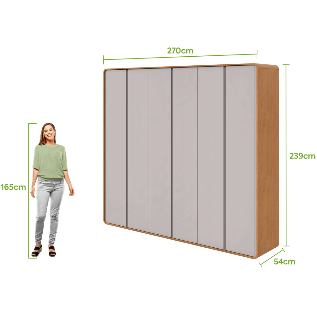 Roupeiro Loop Lopas 270cm 100% MDF 6 Portas Amêndoa e Off White
