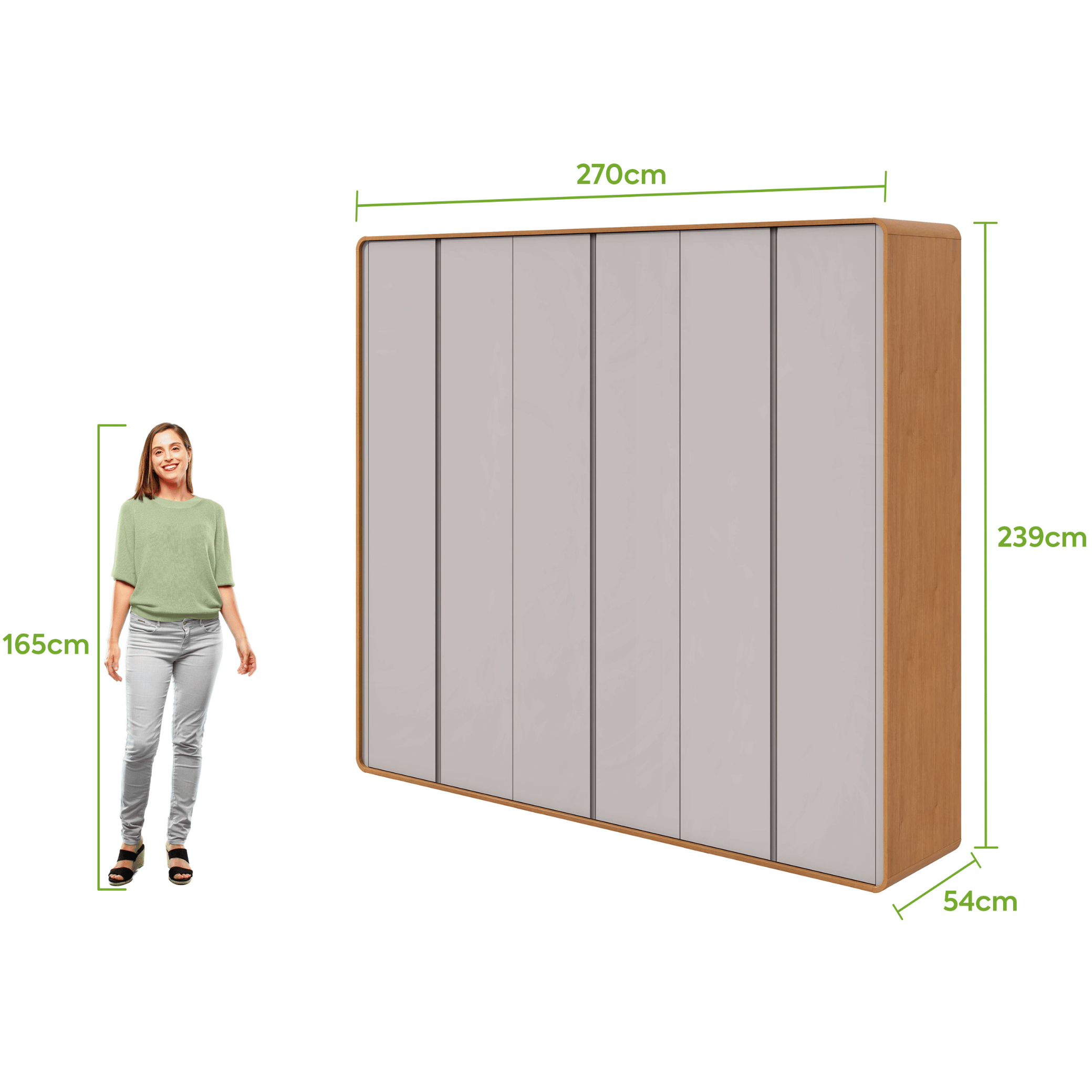 Roupeiro Loop Lopas 270cm 100% MDF 6 Portas Amêndoa e Off White