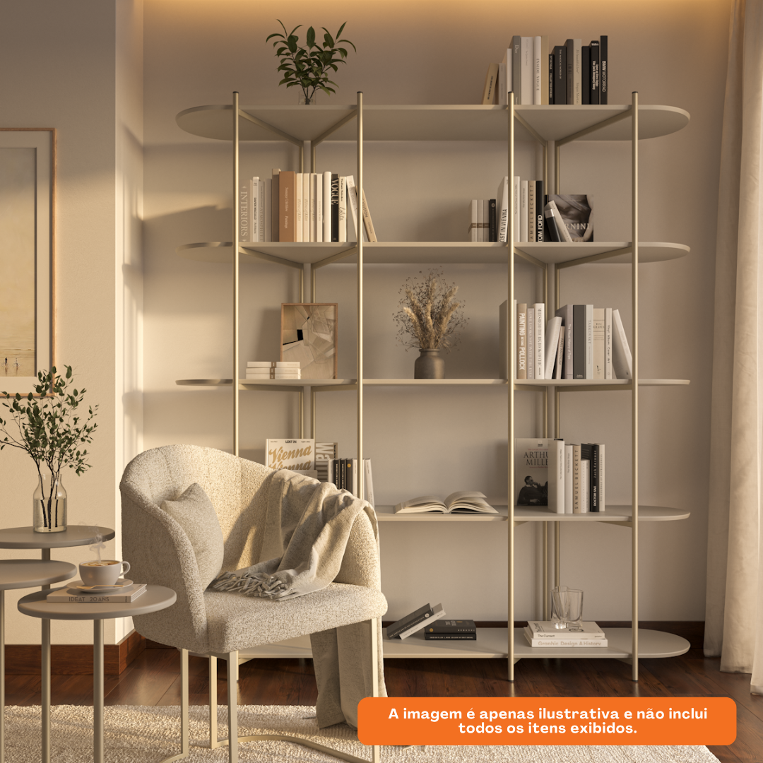 Estante Enya Província 180x195cm 5 Prateleiras Off White e Champanhe