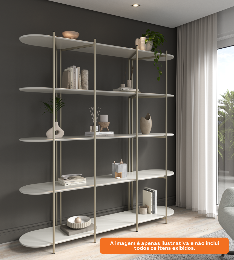 Estante Enya Província 180x195cm 5 Prateleiras Off White e Champanhe