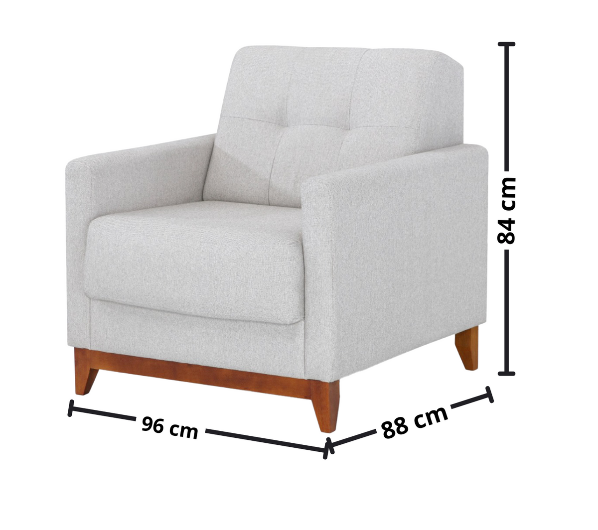 Poltrona 96cm Herval MH4219 Base Madeira Linho Cinza