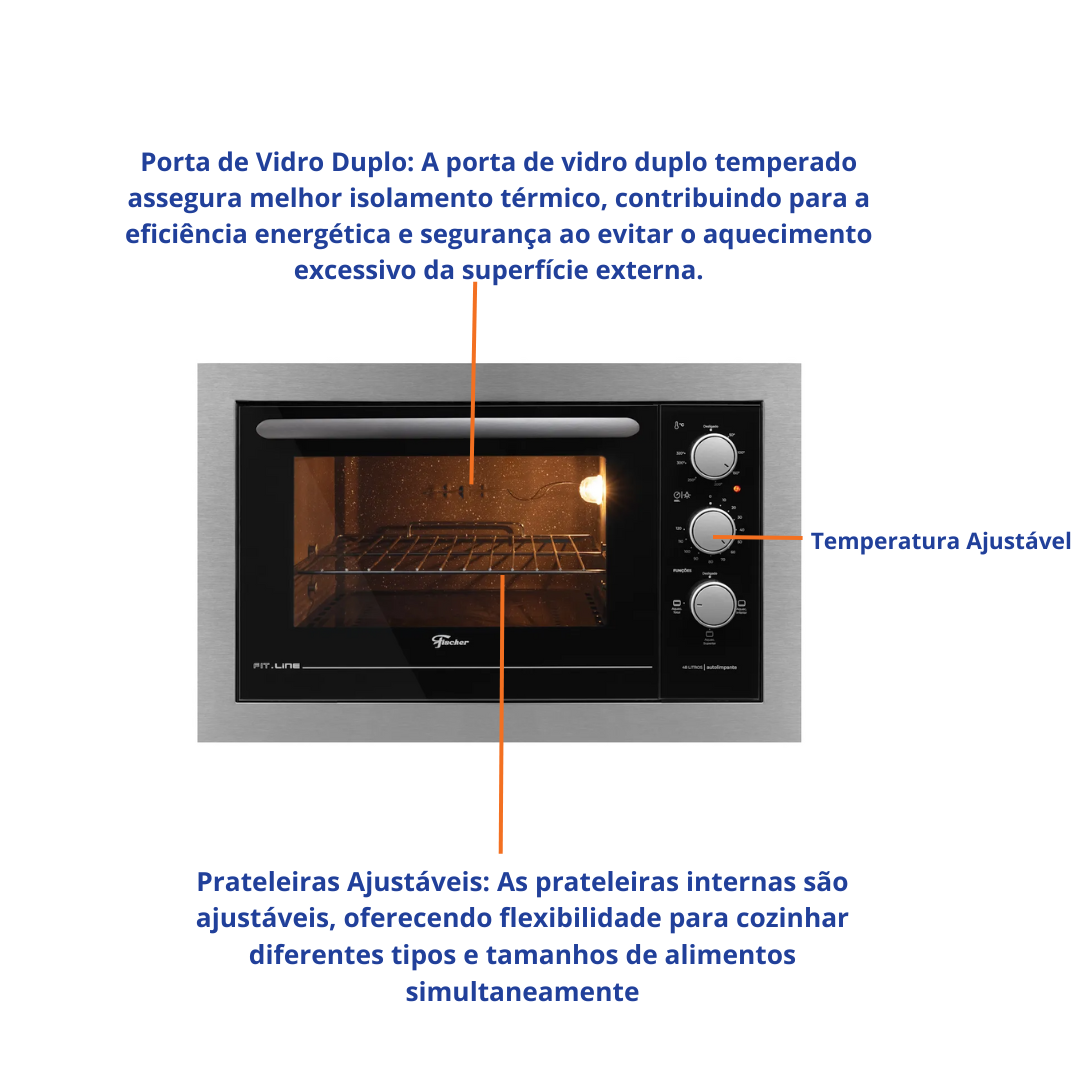 Forno de Embutir Elétrico Fischer 48L Fit Line Inox 220V