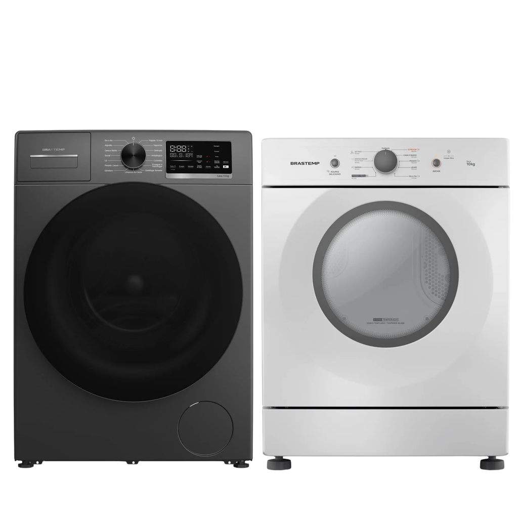 Conjunto Brastemp Lavadora de Roupas 14kg Inverter BNF14AS + Secadora Piso 10kg BSR10BB 220V
