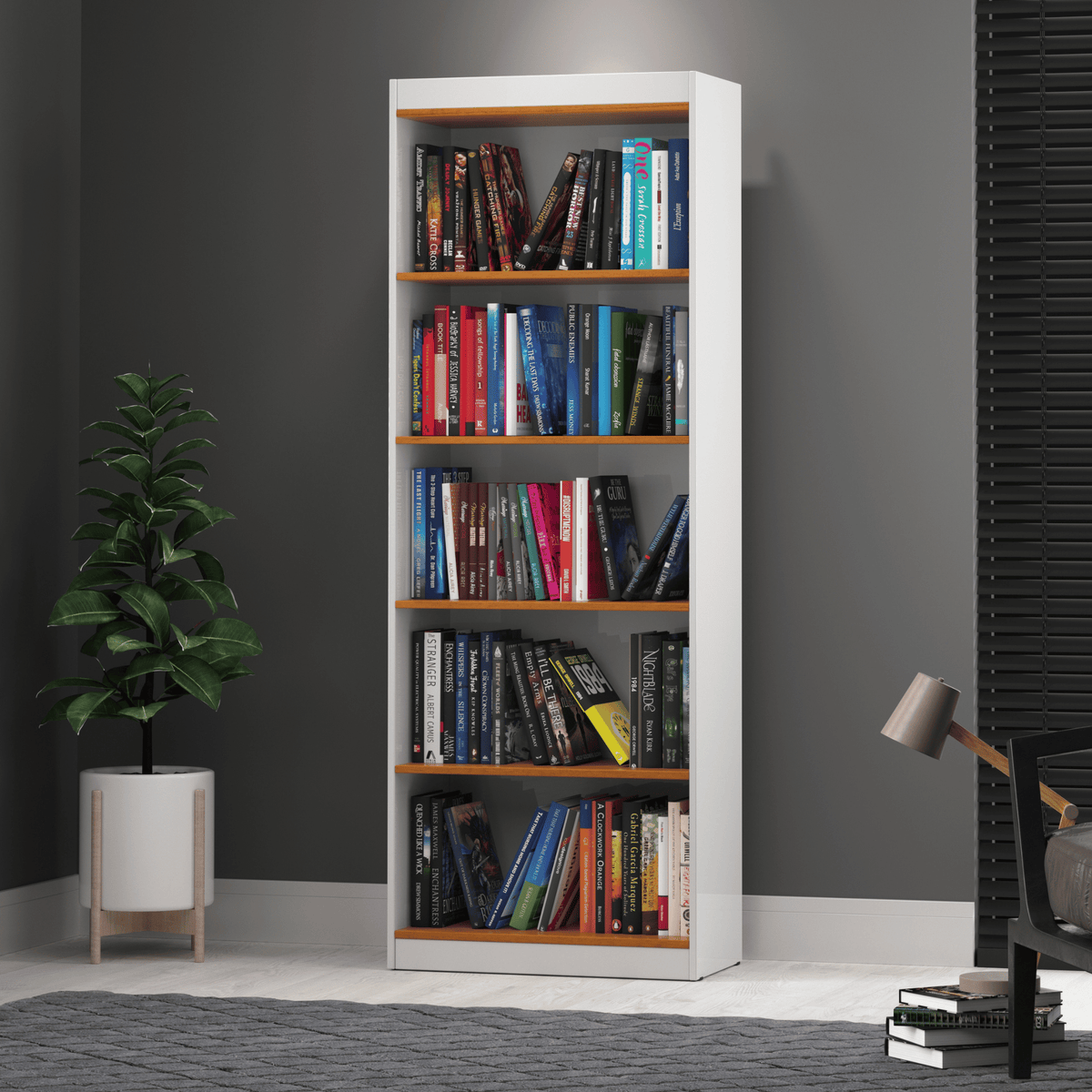 Estante Livreiro Encanto Patrimar 174,5x63cm 4 Prateleiras Off White e Cinamomo