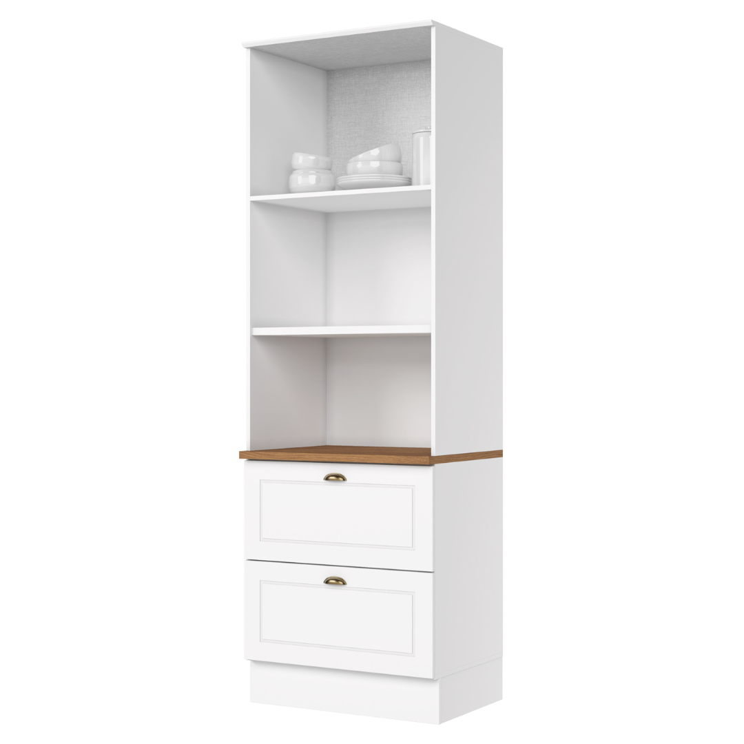 Paneleiro Torre Quente Americana Henn 71cm 2 Portas 2 Gavetas Branco e Nauture