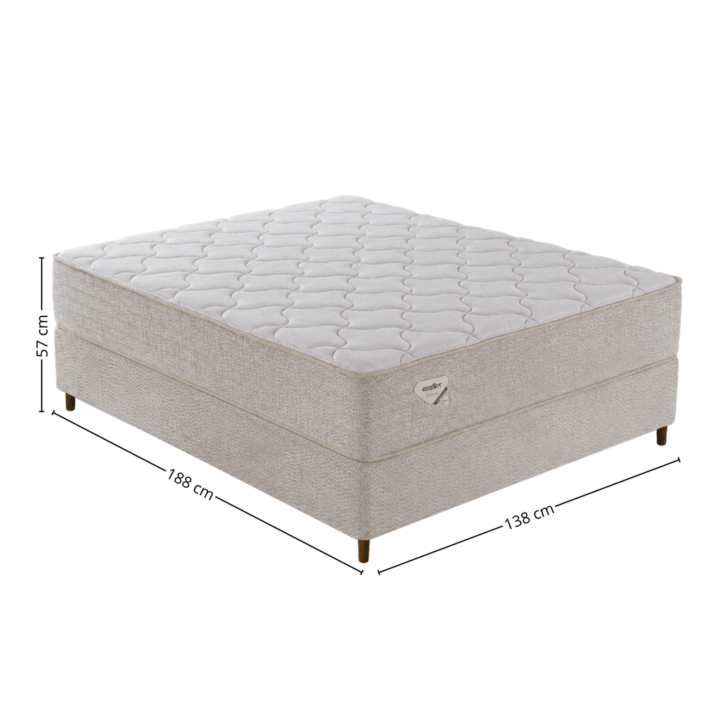 Conjunto Cama Box Multi Suportt Casal Ecoflex 138x188x57cm Miracoil Bouclê Bege