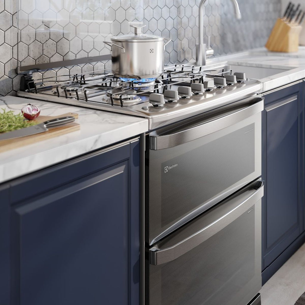 Fogão 5 Bocas Electrolux Experience com Duplo Forno PerfectCook360 Cinza 220V