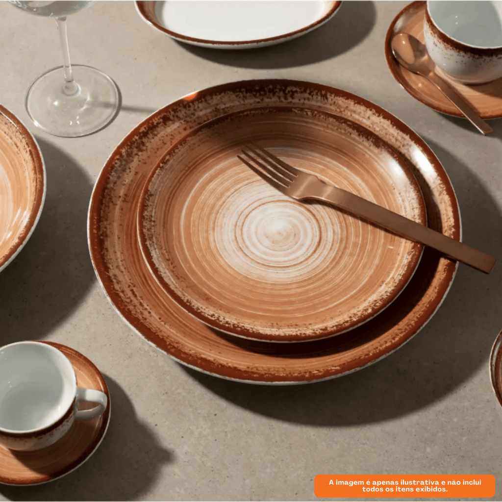 Aparelho de Jantar e Chá 30 Peças Schmidt em Porcelana Esfera Marrom