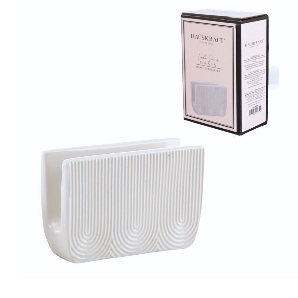 Porta Guardanapo de Cerâmica Etilux Oasis 12cm Branco