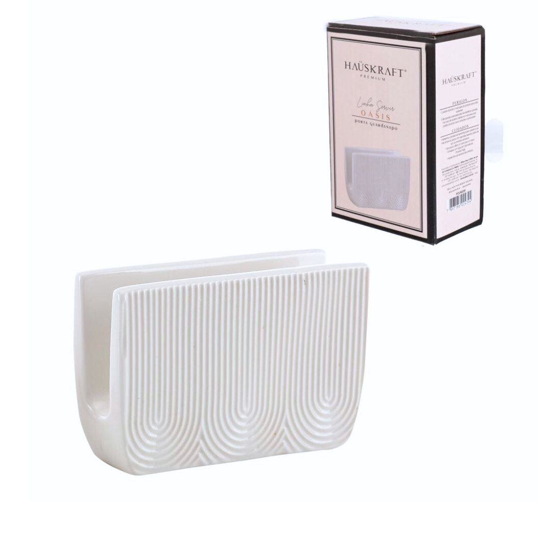 Porta Guardanapo de Cerâmica Etilux Oasis 12cm Branco
