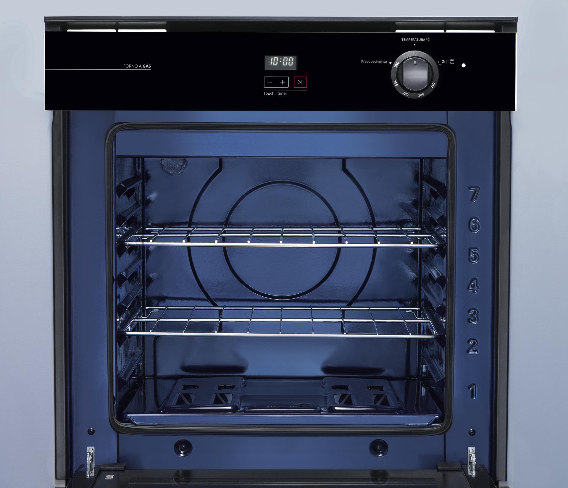 Forno de Embutir a Gás Brastemp 78L BOA84AE com Grill Timer Touch Preto 220V