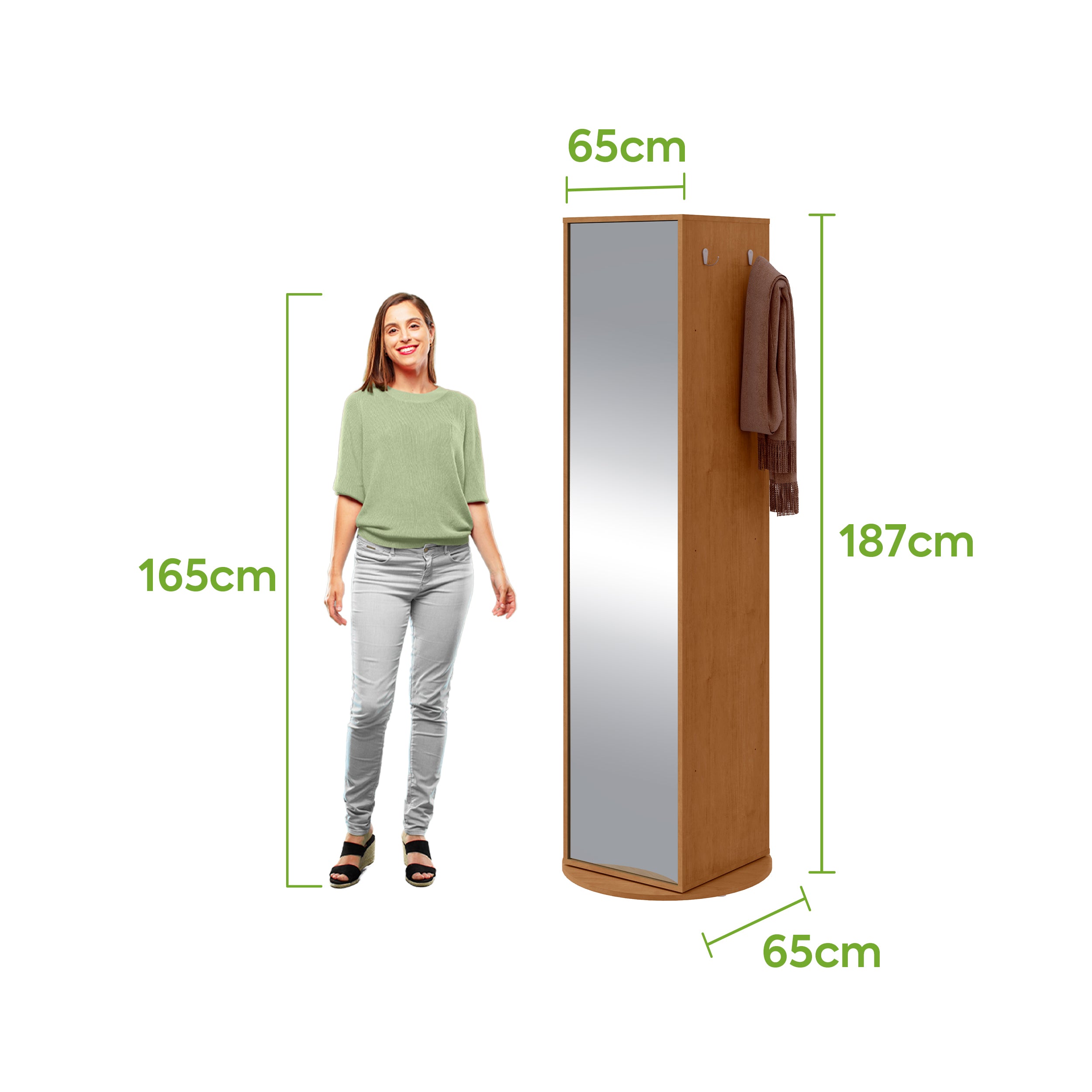 Sapateira Esthela Giratória Lopas 65x187cm com Espelho  Amêndoa Clean