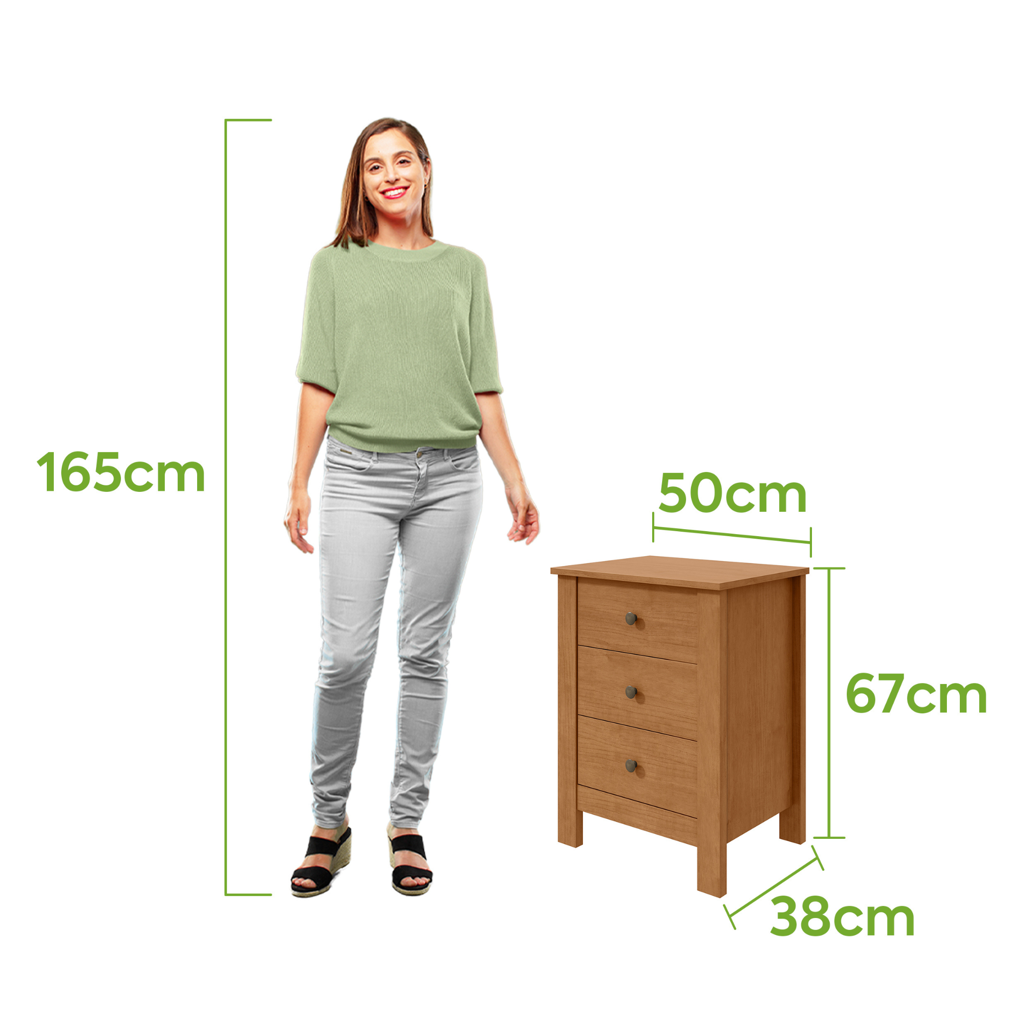 Mesa de Cabeceira Maggiore Lopas 3 Gavetas Amêndoa Clean
