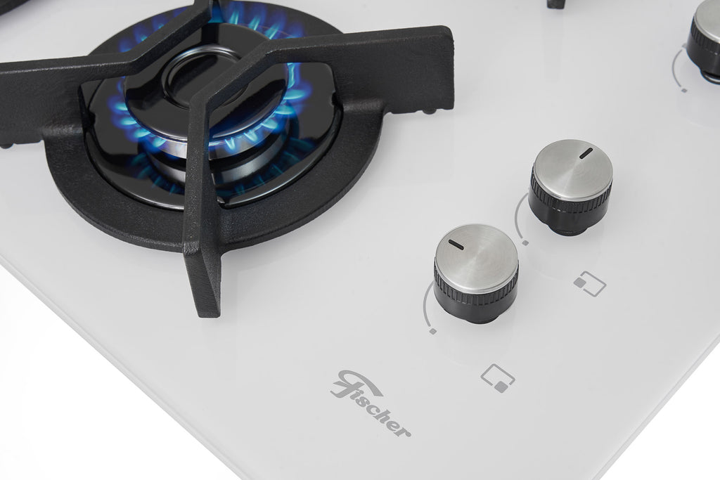 Cooktop à Gás Fischer 4 Bocas Infinity Tripla Chama 26297-62936 Grades em Ferro Fundido Vidro Branco Bivolt