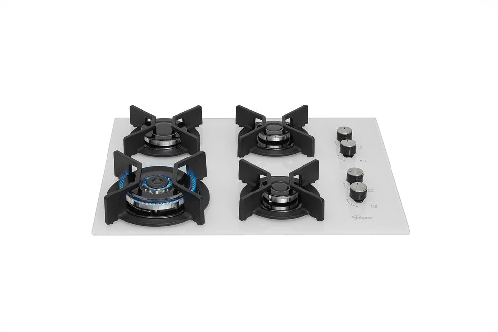 Cooktop à Gás Fischer 4 Bocas Infinity Tripla Chama 26297-62936 Grades em Ferro Fundido Vidro Branco Bivolt