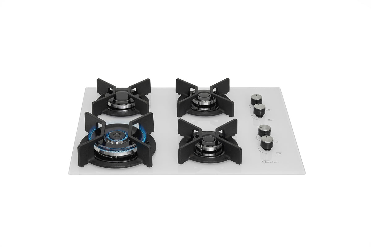 Cooktop à Gás Fischer 4 Bocas Infinity Tripla Chama 26297-62936 Grades em Ferro Fundido Vidro Branco Bivolt