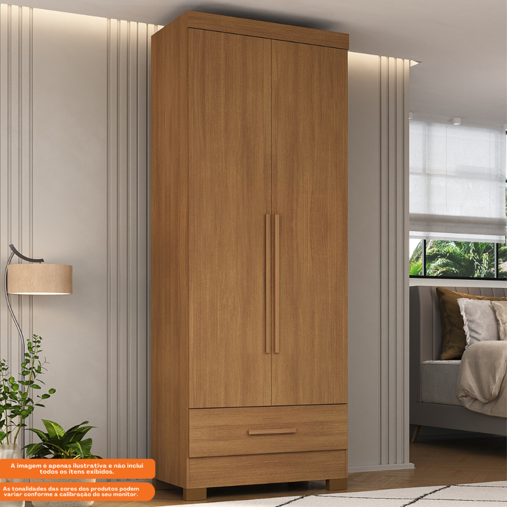 Roupeiro Smart Plus Rodial 86cm 100% MDF 2 Portas e 1 Gaveta Cinamomo