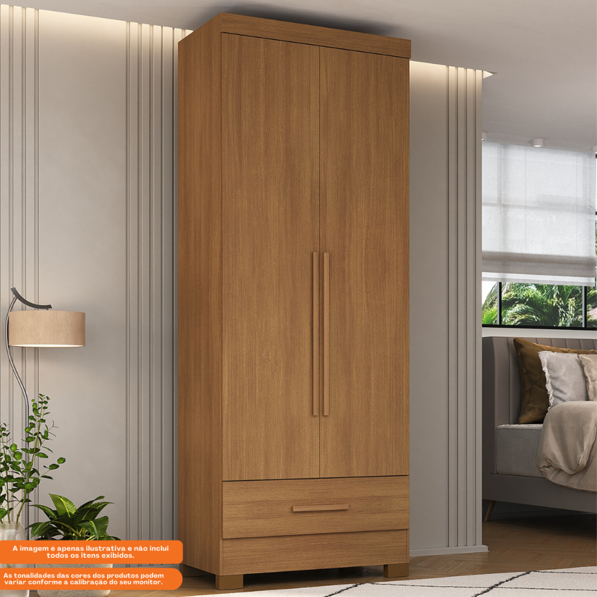 Roupeiro Smart Plus Rodial 86cm 100% MDF 2 Portas e 1 Gaveta Cinamomo