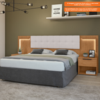 Cabeceira Calitan Queen Lopas 158cm com Mesas Laterais e Led Amendoa/Off White