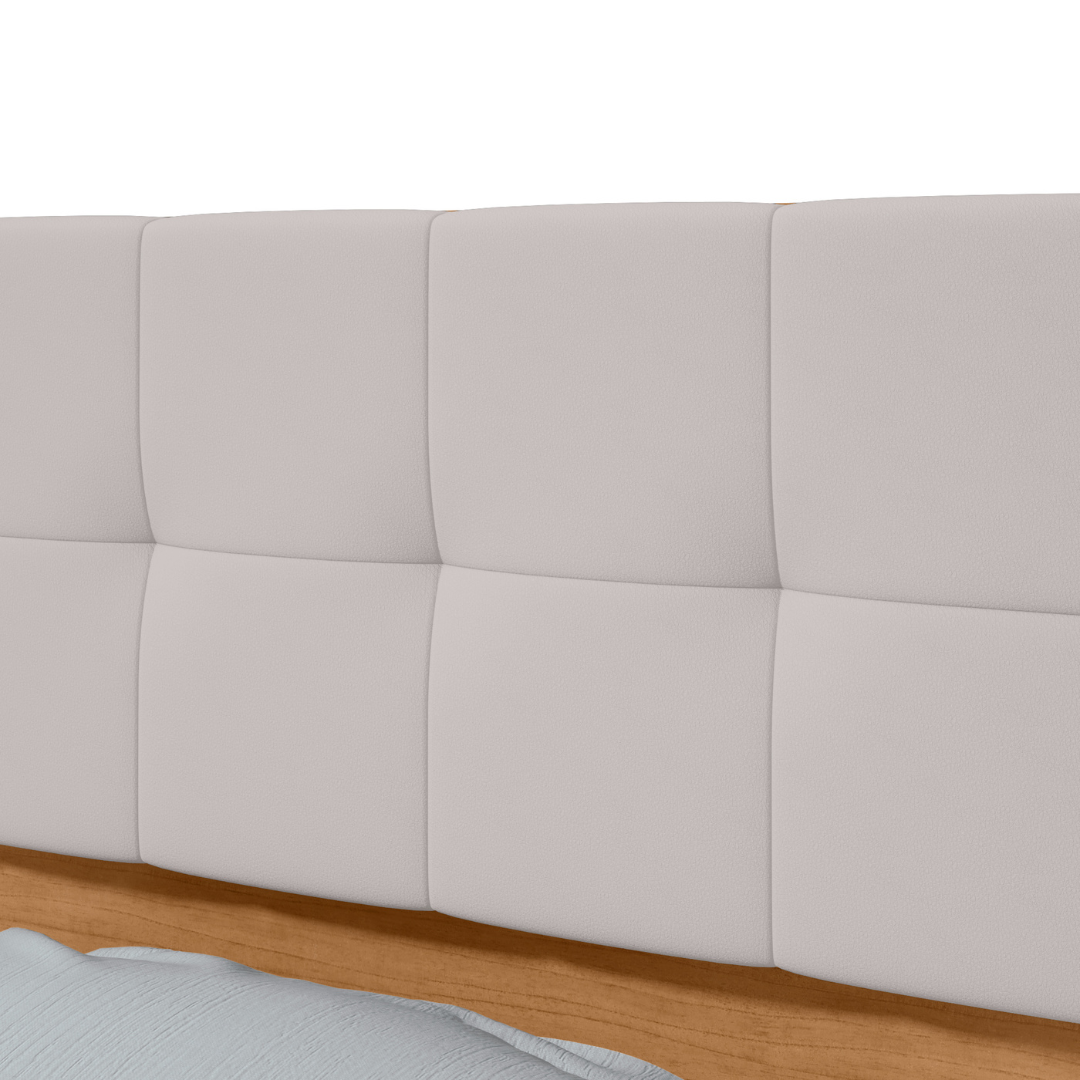 Cabeceira Calitan Queen Lopas 158cm com Mesas Laterais e Led Amendoa/Off White