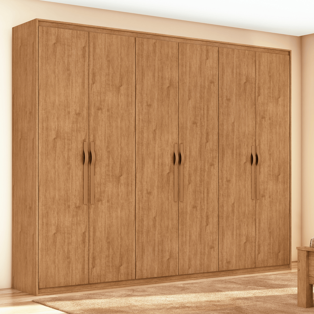 Roupeiro Suavitá Lopas 270cm 100% MDF 6 Portas Amêndoa Clean