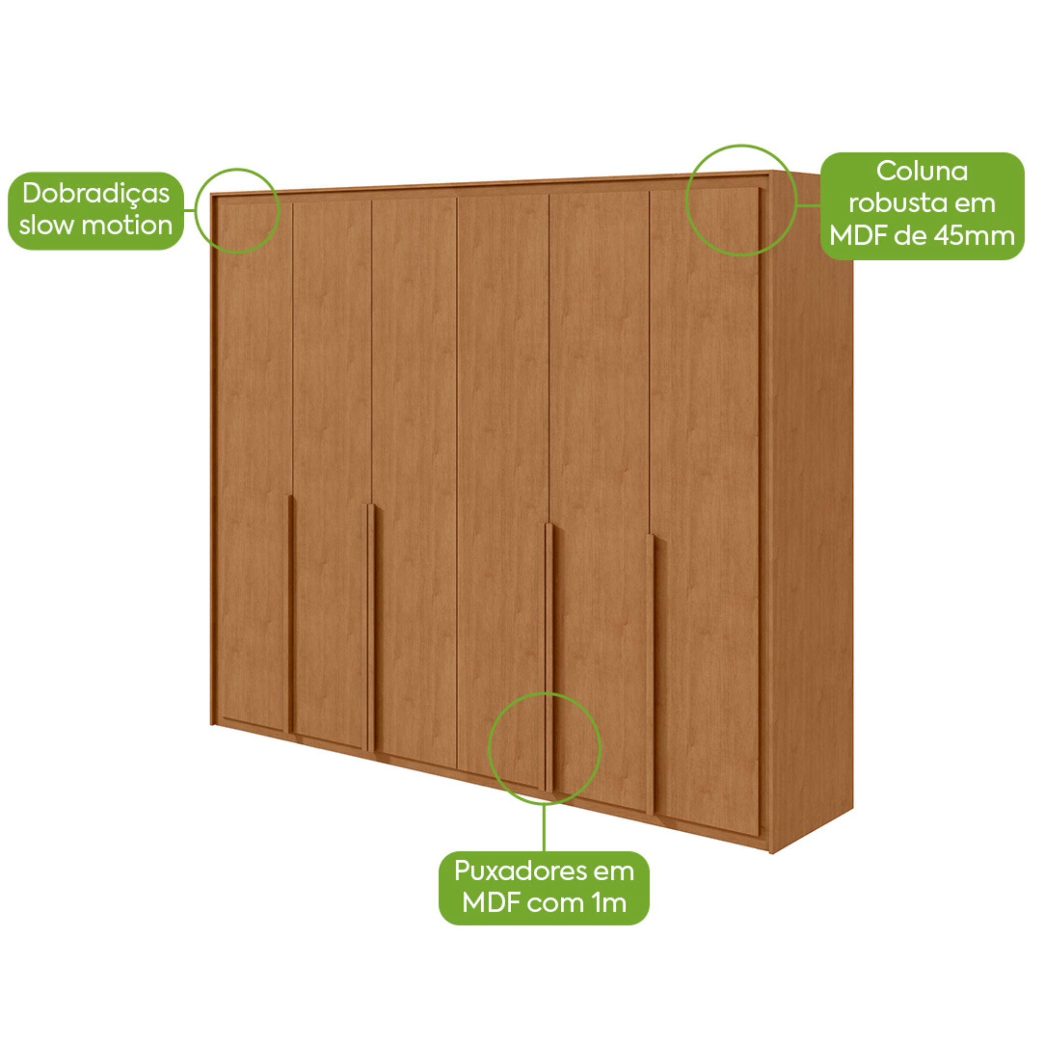 Roupeiro Imperatore Lopas  274cm 100% MDF 6 Portas com Puxador em Madeira Amêndoa Clean