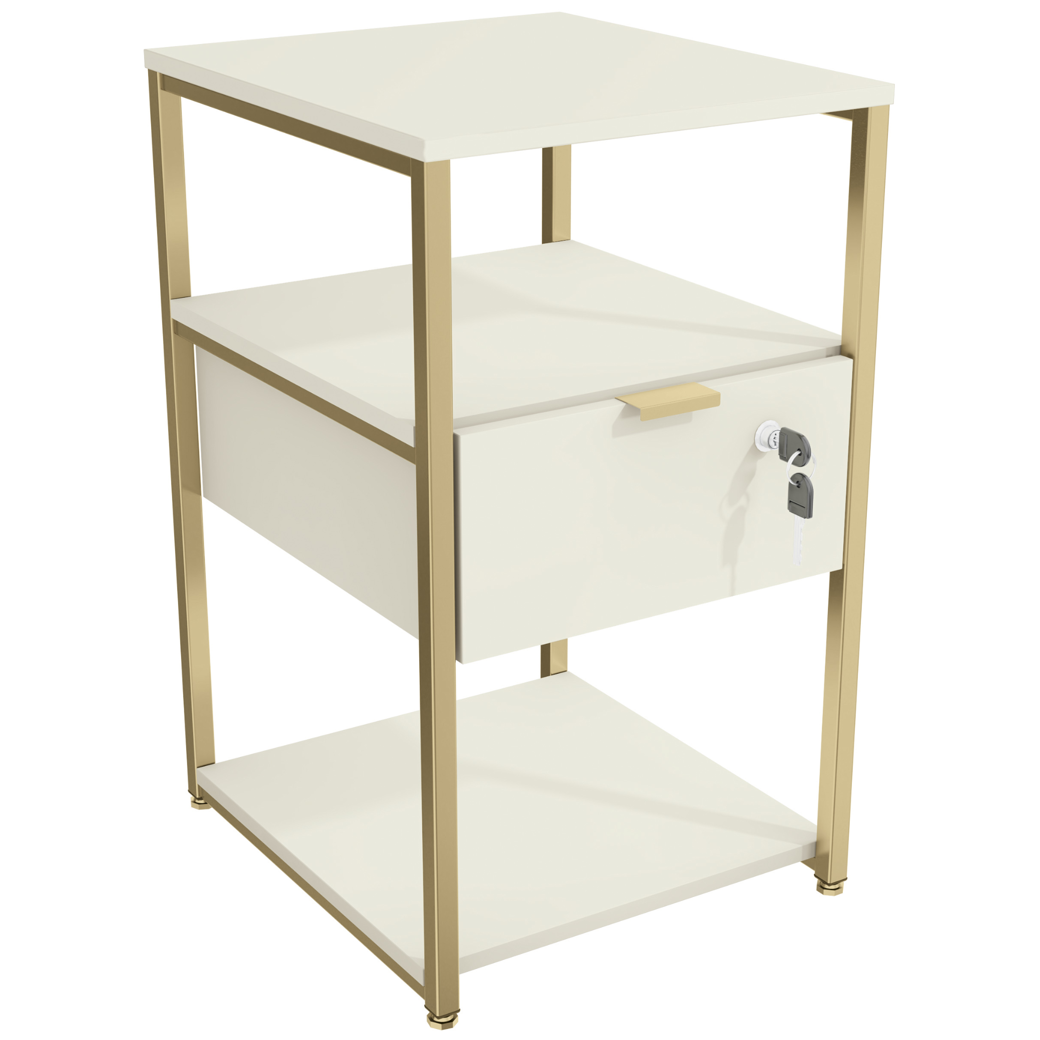 Mesa de Cabeceira Industrial Kappesberg LI046 Off White e Dourado
