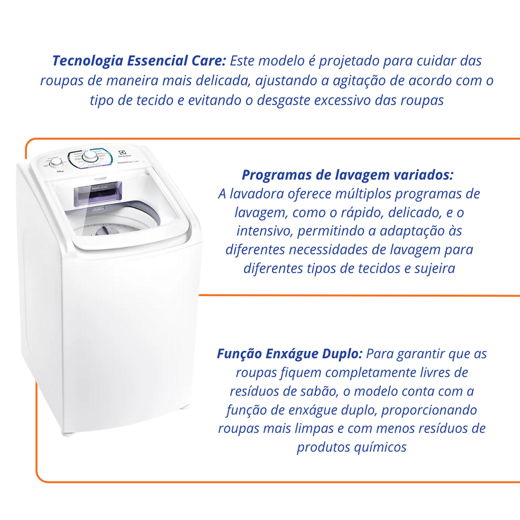 Lavadora de Roupas Electrolux 11Kg LES11 Essencial Care Branco 220V