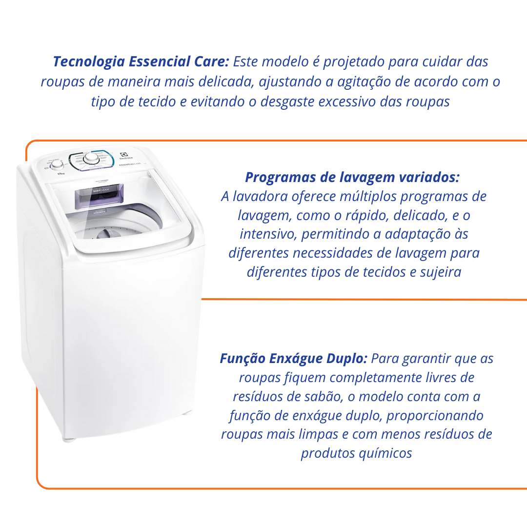 Lavadora de Roupas Electrolux 11Kg LES11 Essencial Care Branco 220V