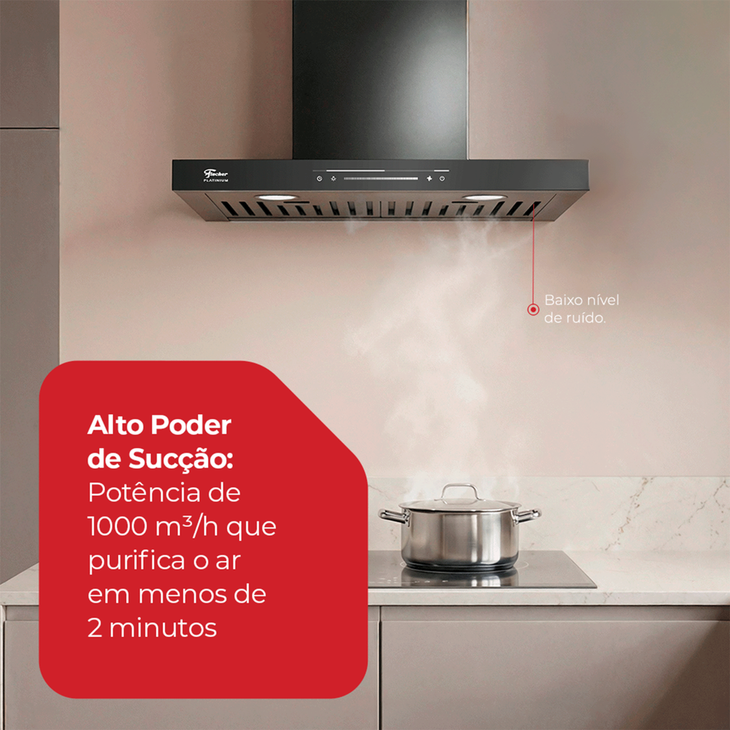 Coifa de Parede Fischer Platinium 60cm Controle por Gesto Preto 220V
