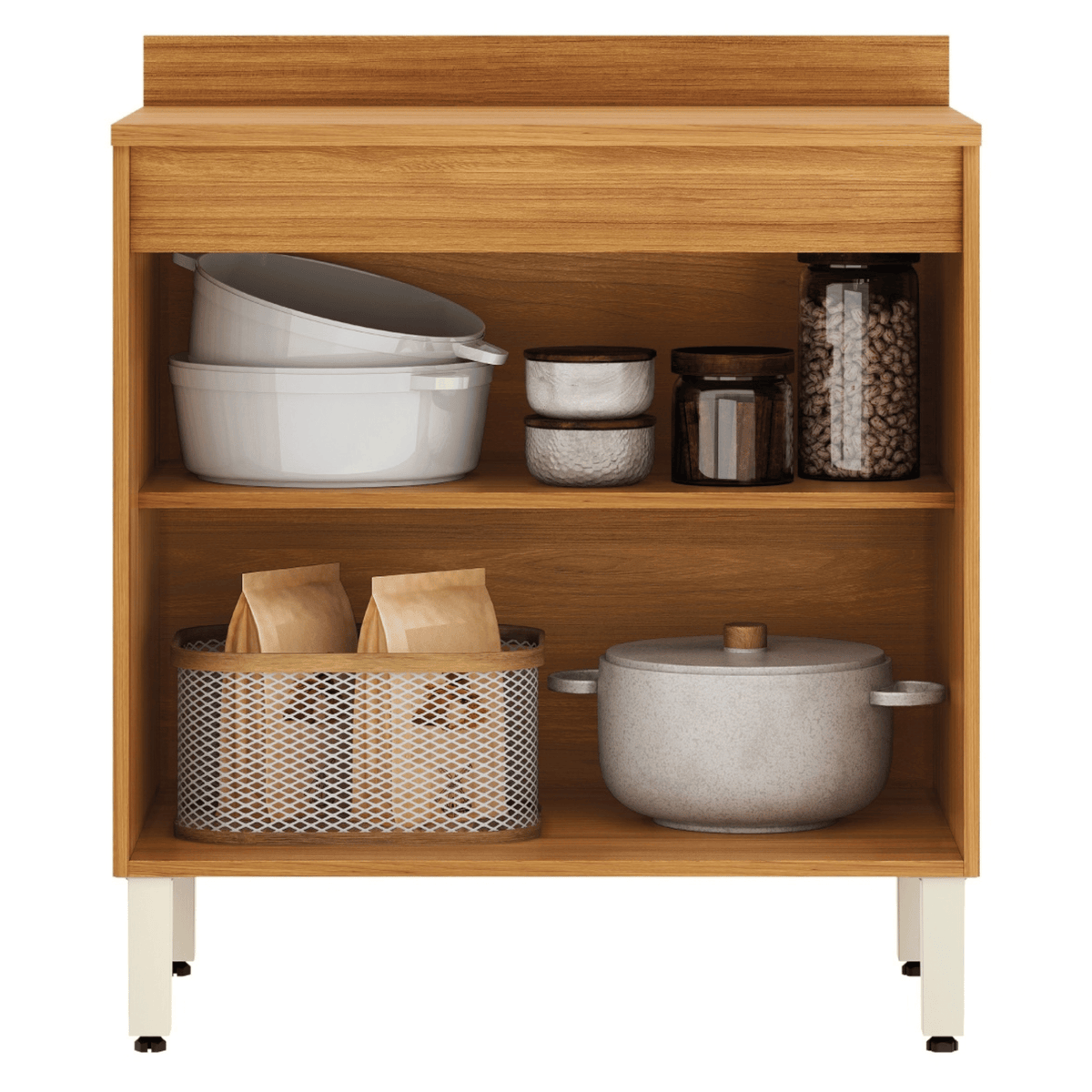 Armário Balcão de Cozinha Plena Demóbile 100% MDF 80cm 2 Portas Cinamomo e Nude