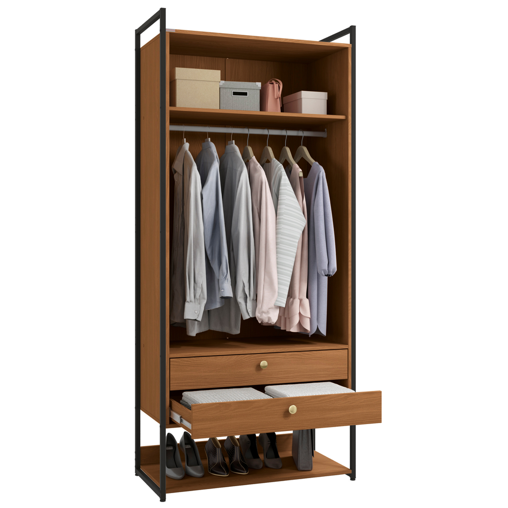 Armário Industrial Closet LI048 Kappesberg 89cm 2 Portas 2 Gavetas Canela e Preto Fosco