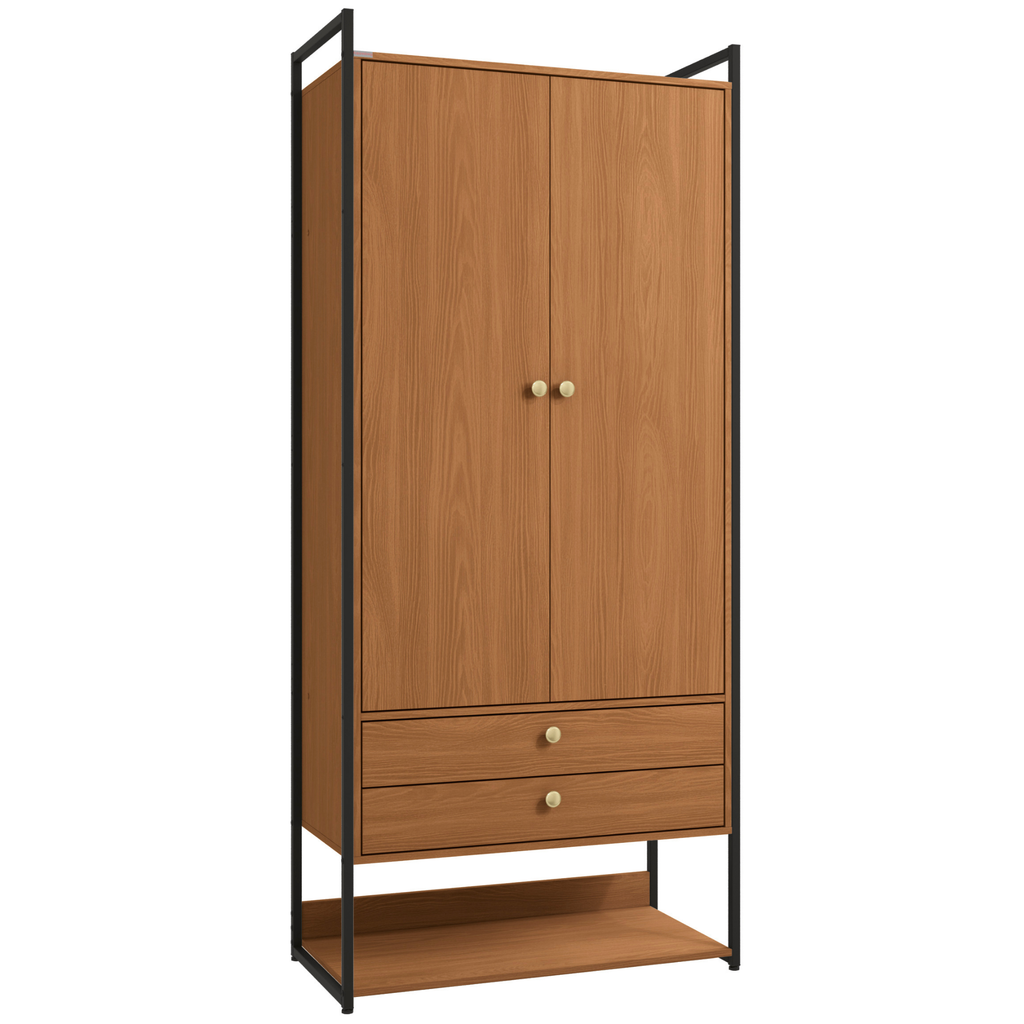 Armário Industrial Closet LI048 Kappesberg 89cm 2 Portas 2 Gavetas Canela e Preto Fosco