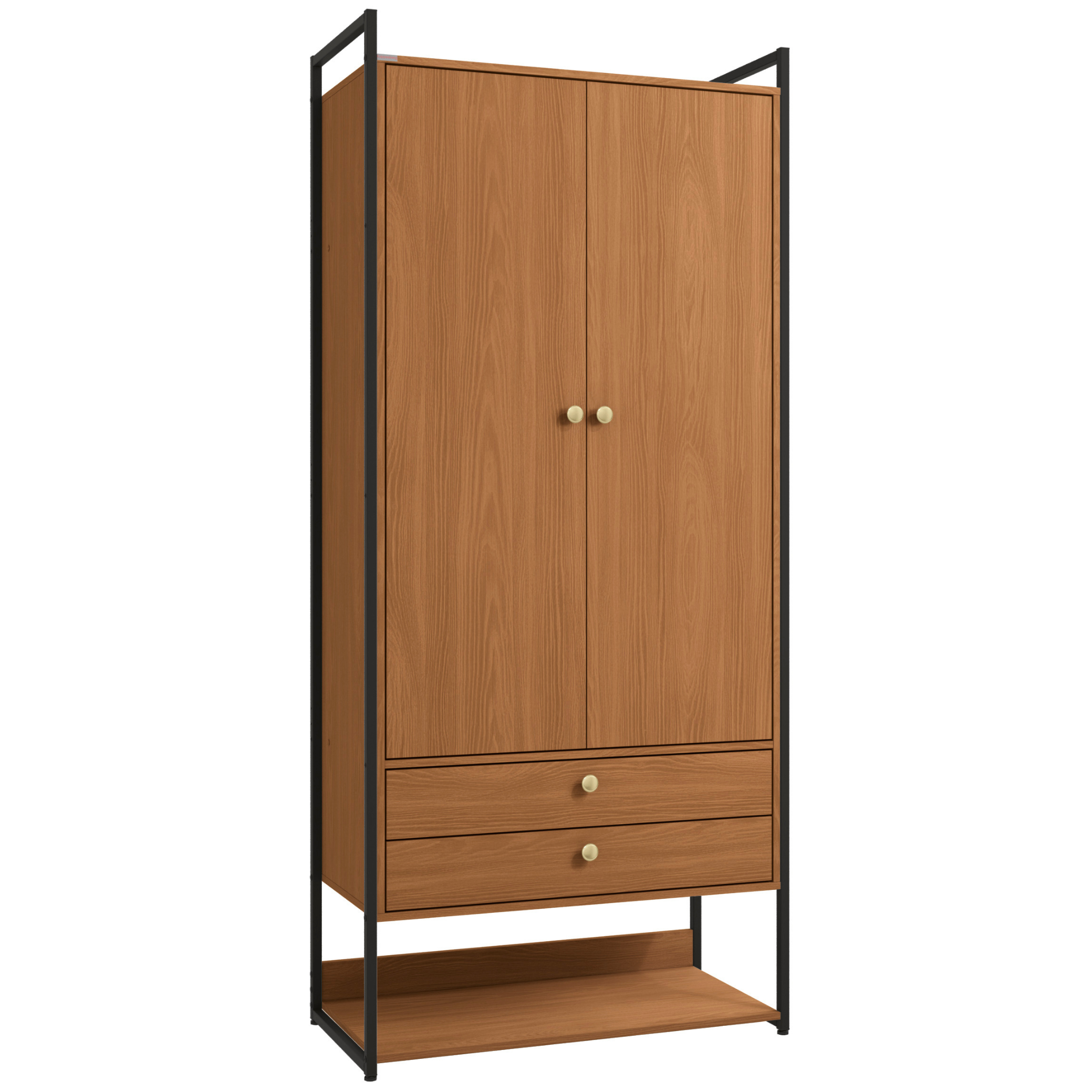 Armário Industrial Closet LI048 Kappesberg 89cm 2 Portas 2 Gavetas Canela e Preto Fosco