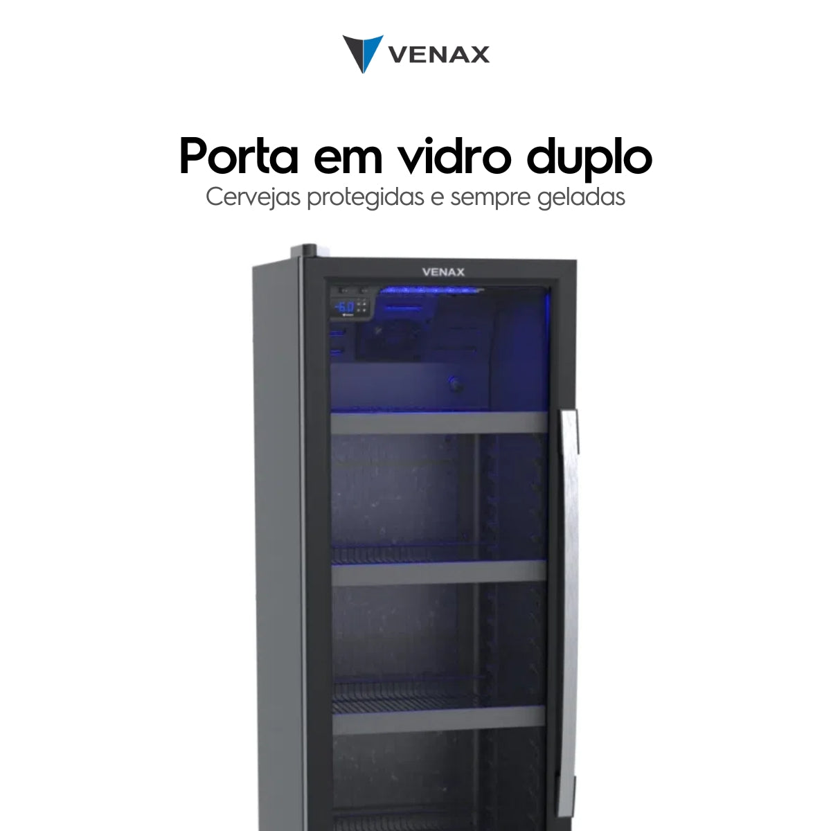 Cervejeira Expositora Venax 200L EXPVBL209 Blue Ligth  Porta Invertida Preto 220V