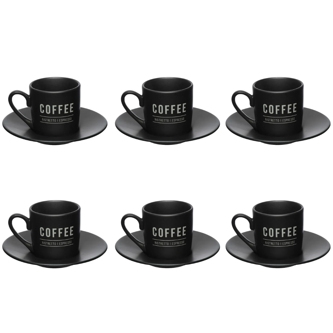 Jogo de Xícara Café  de Porcelana Etilux Manhattan 6 Peças Preto
