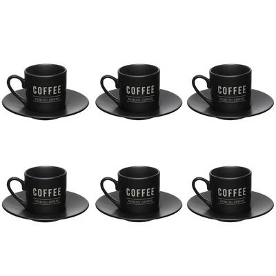 Jogo de Xícara Café  de Porcelana Etilux Manhattan 6 Peças Preto