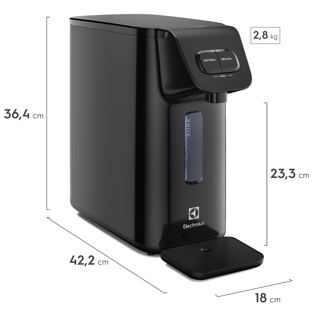 Purificador de Água Electrolux PE15P Efficiente com Filtro de Carvão Ativado Preto Bivolt