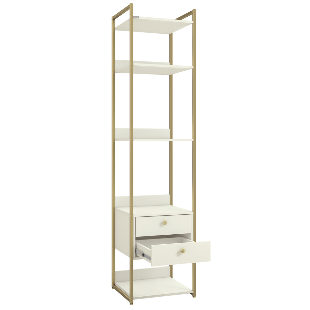 Armário Industrial Closet LI050 Kappesberg 48cm 5 Prateleiras 2 Gavetas Off White e Dourado