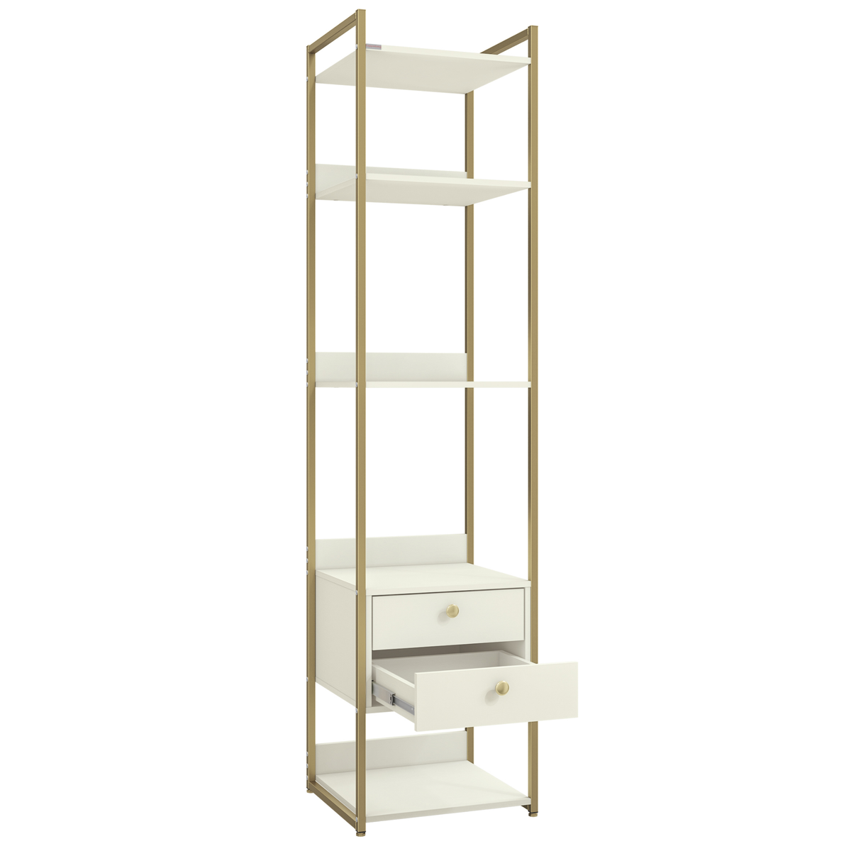 Armário Industrial Closet LI050 Kappesberg 48cm 5 Prateleiras 2 Gavetas Off White e Dourado