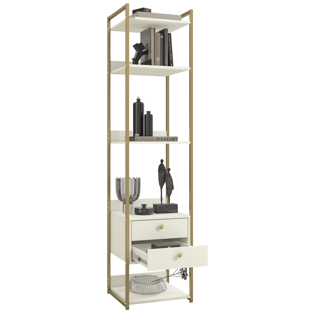 Armário Industrial Closet LI050 Kappesberg 48cm 5 Prateleiras 2 Gavetas Off White e Dourado