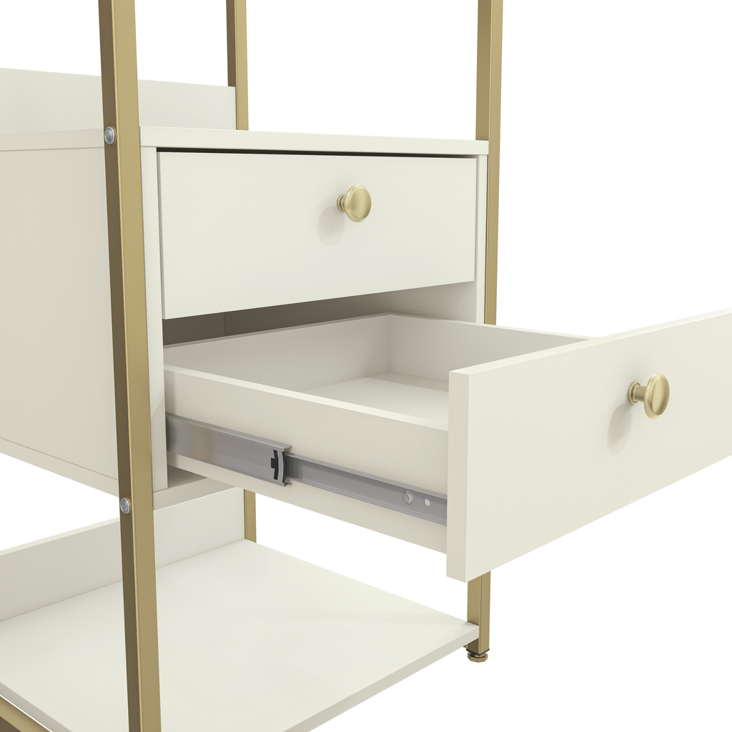 Armário Industrial Closet LI050 Kappesberg 48cm 5 Prateleiras 2 Gavetas Off White e Dourado