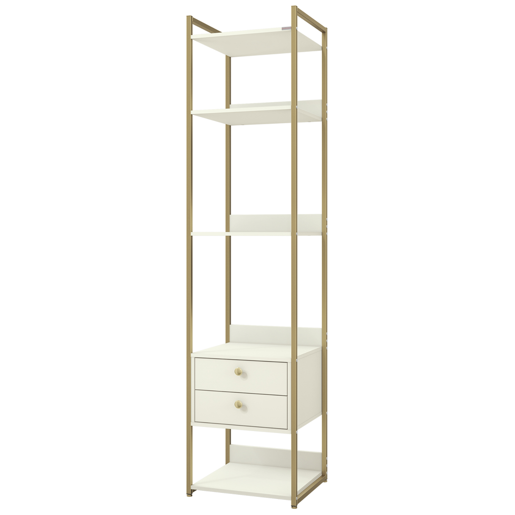 Armário Industrial Closet LI050 Kappesberg 48cm 5 Prateleiras 2 Gavetas Off White e Dourado