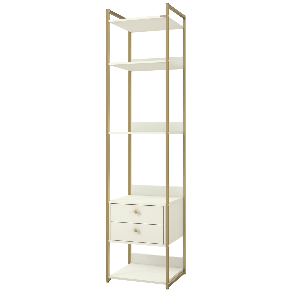 Armário Industrial Closet LI050 Kappesberg 48cm 5 Prateleiras 2 Gavetas Off White e Dourado