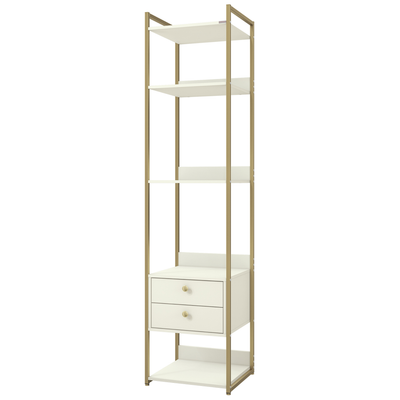 Armário Industrial Closet LI050 Kappesberg 48cm 5 Prateleiras 2 Gavetas Off White e Dourado