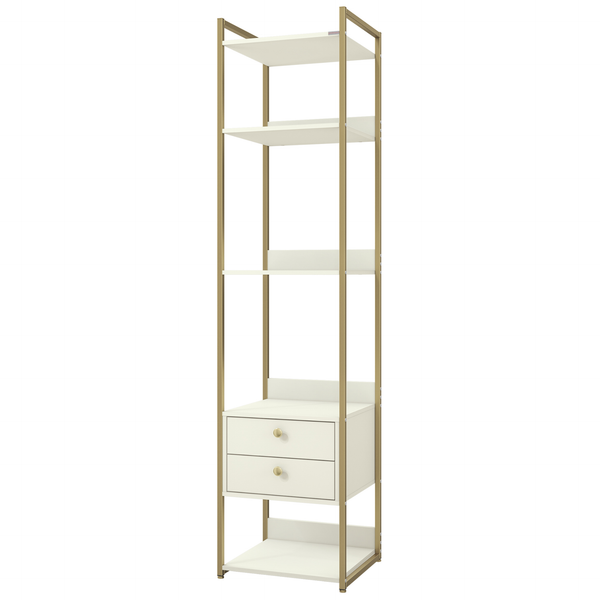 Armário Industrial Closet LI050 Kappesberg 48cm 5 Prateleiras 2 Gavetas Off White e Dourado