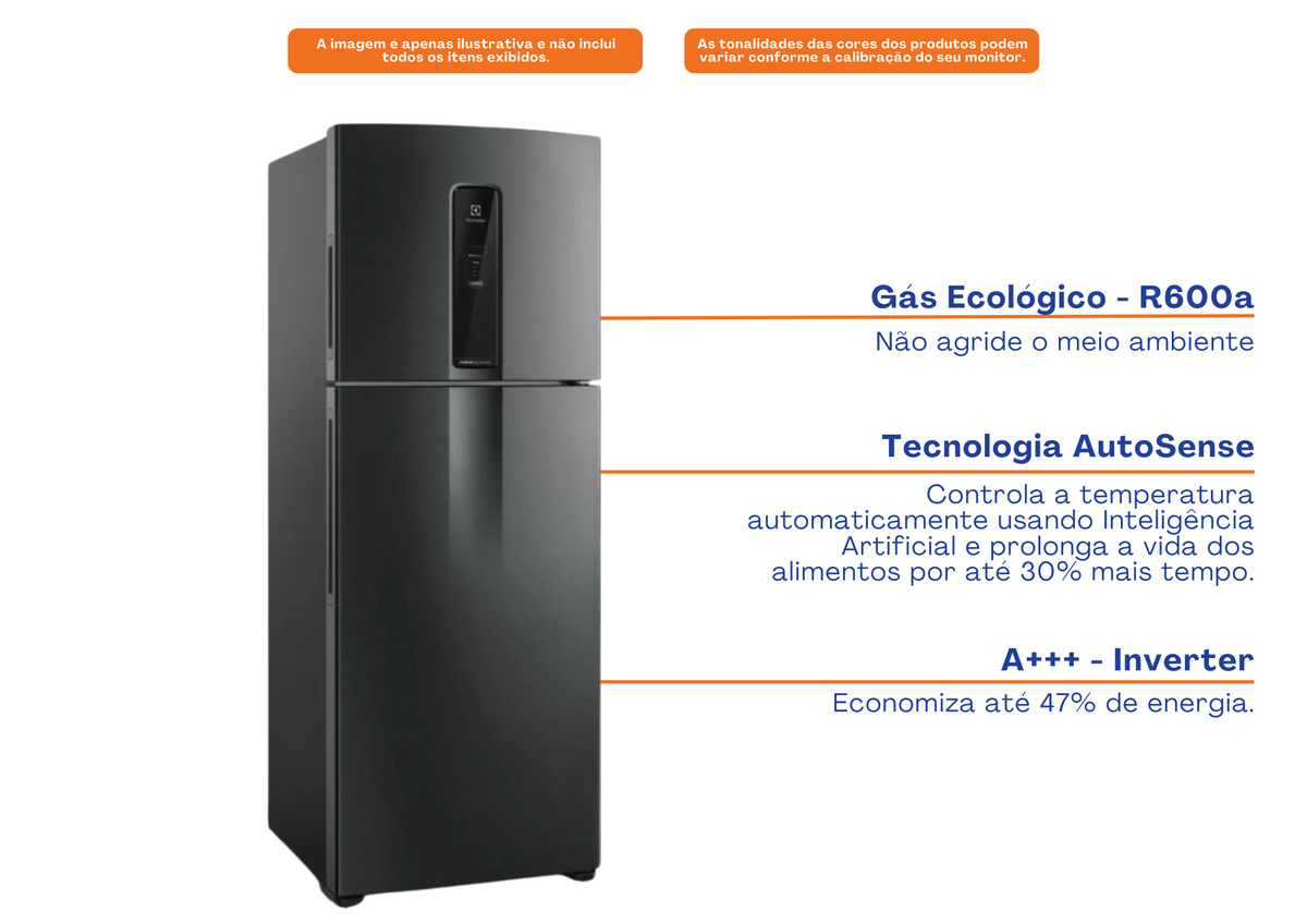 Refrigerador Electrolux 480L IT70B Duplex Efficient AutoSense SmartBivolt Black Inox Bivolt