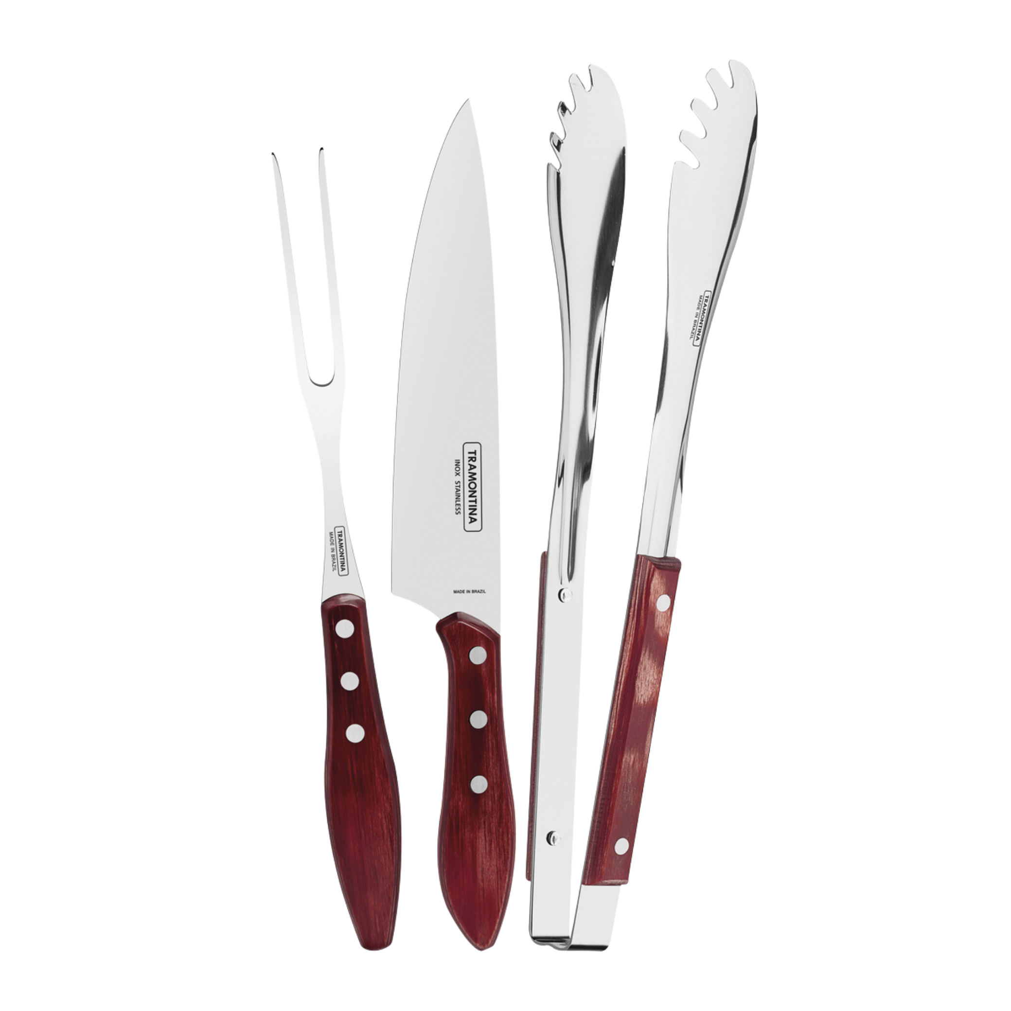 Jogo para Churrasco Tramontina 3 Peças Cabos em Madeira Tratada Polywood Vermelho