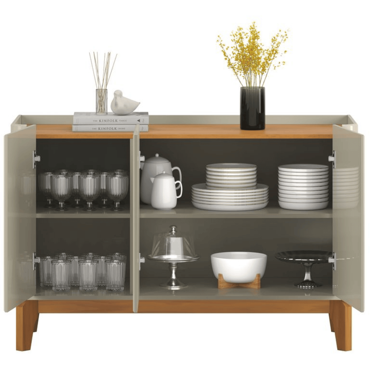 Balcão Buffet Flip Patrimar 123cm 3 Portas Off White e Cinamomo